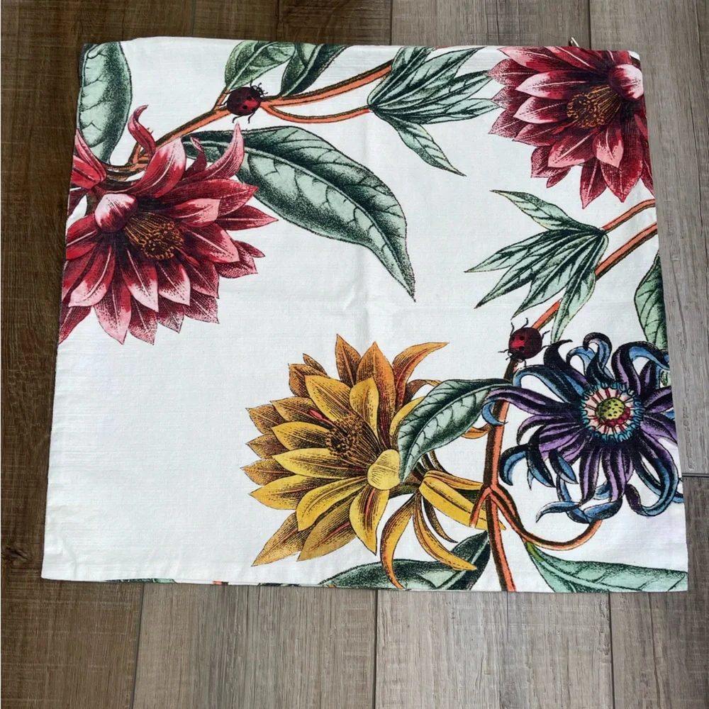 H&M Floral Pillow Cover | 20x20 Botanical Green Purple Yellow Red